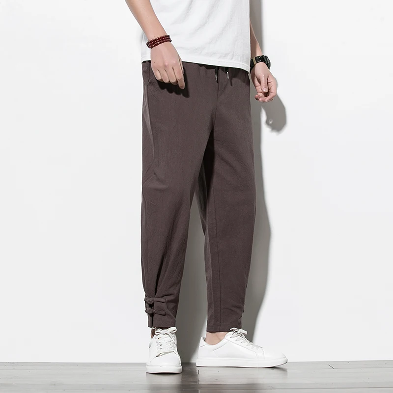 Ķīniešu Stila Kokvilnas Vīriešu Bikses Jogger Vīriešu Linu Bikses Komfortablas Vīriešu Bikses Bikses Gadījuma Pilnas Bikses Vīriešu Apģērbu, Streetwear