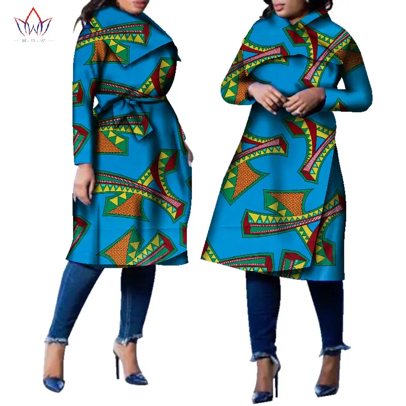 Ir 2021. Āfrikas Mētelis Tradicionālo Modes Sieviešu Outwear Plus Lieluma Āfrikas Bazin Riche Dashiki Savukārt Apkakle Trenchcoat WY2261