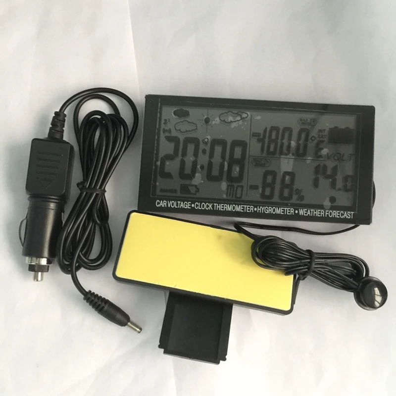 12V Liels LCD Ciparu Auto Termometru, Higrometru 4in1 Transportlīdzekļu Laika Prognoze Sprieguma Modinātājs Atlikšanas Monitors Ar Paketi