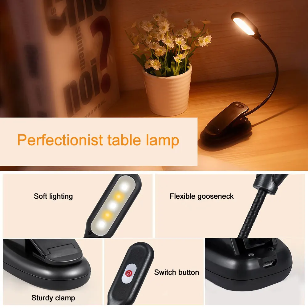 Galda Lampa ar Klipu Turētājs Lādējamu USB Led Galda Lampa Elastīgu Salokāms Acu Aizsardzība Lasot Grāmatu Gaismas