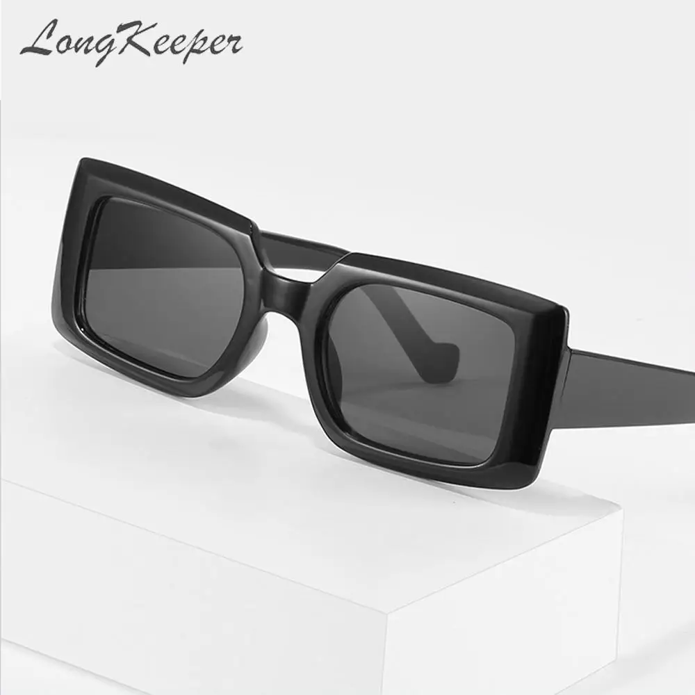 LongKeeper Vintage Lielizmēra Kvadrātveida Saulesbrilles Sievietēm, Vīriešiem Zīmola Dizaina Taisnstūra Biezs Rāmis Melns Leopards Oculos Feminino