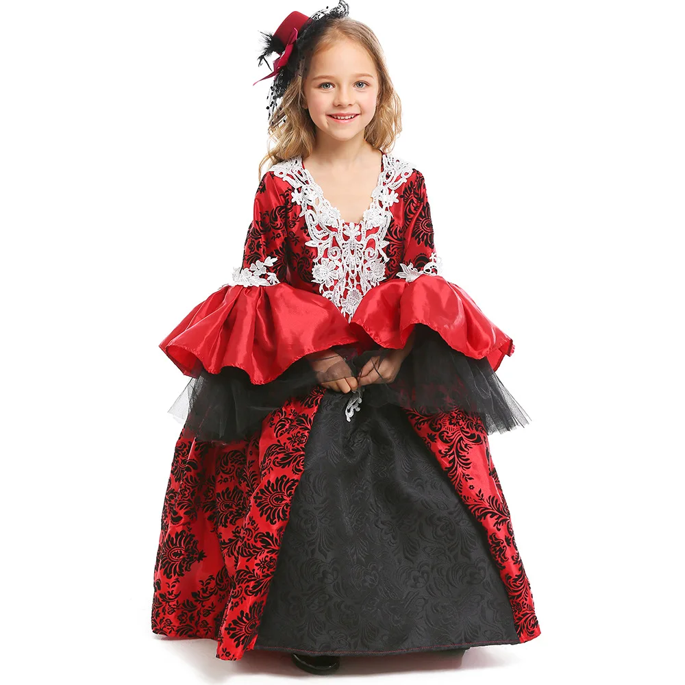 Jaunas Halloween Tērpi bērniem, Meitene Vampīra Kostīms, Maskarāde, Saģērbties Viduslaiku Retro Tiesa Cosplay Bērnu Karnevāla Kostīmi