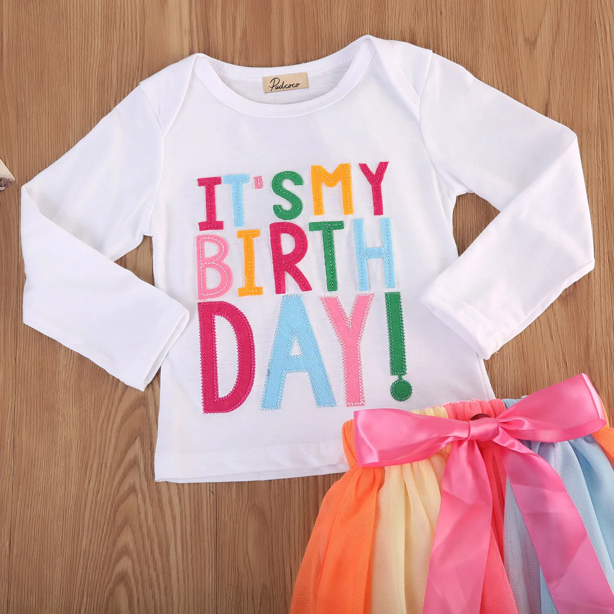 Pudcoco Meitene Tērpi 1Y-6Y Baby Girl Bērns, Zīdainis, TĀ MANA Dzimšanas dienu T-krekls+tutu Svārki Kleita Apģērbs Apģērbs