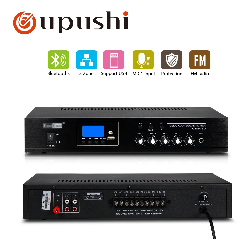 Oupushi PA Bluetooth 3 joslu Pastiprinātāji 80W Mājas Lietošanai Mini Mikseris USB Bluetooths Pastiprinātājs Ar Griestu Skaļrunis, Sienas Skaļrunis