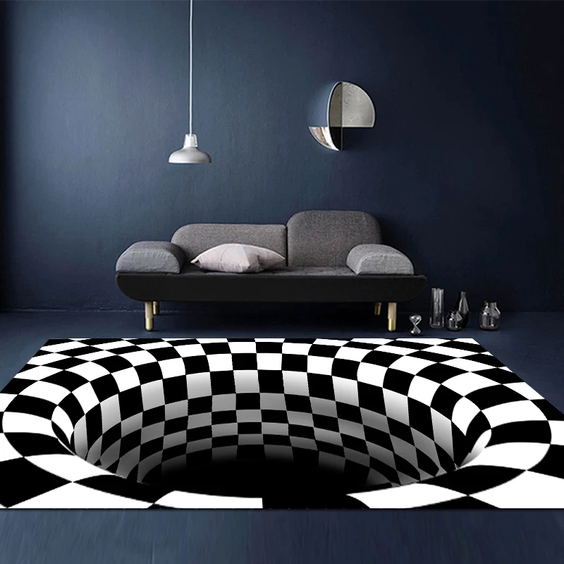 3D Melns un Balts Ģeometriskā Paklāju Radošo Ilūziju Paklājus Dzīvojamā Istaba Guļamistaba Taisnstūra neslīdoša paklājos tapis Mats