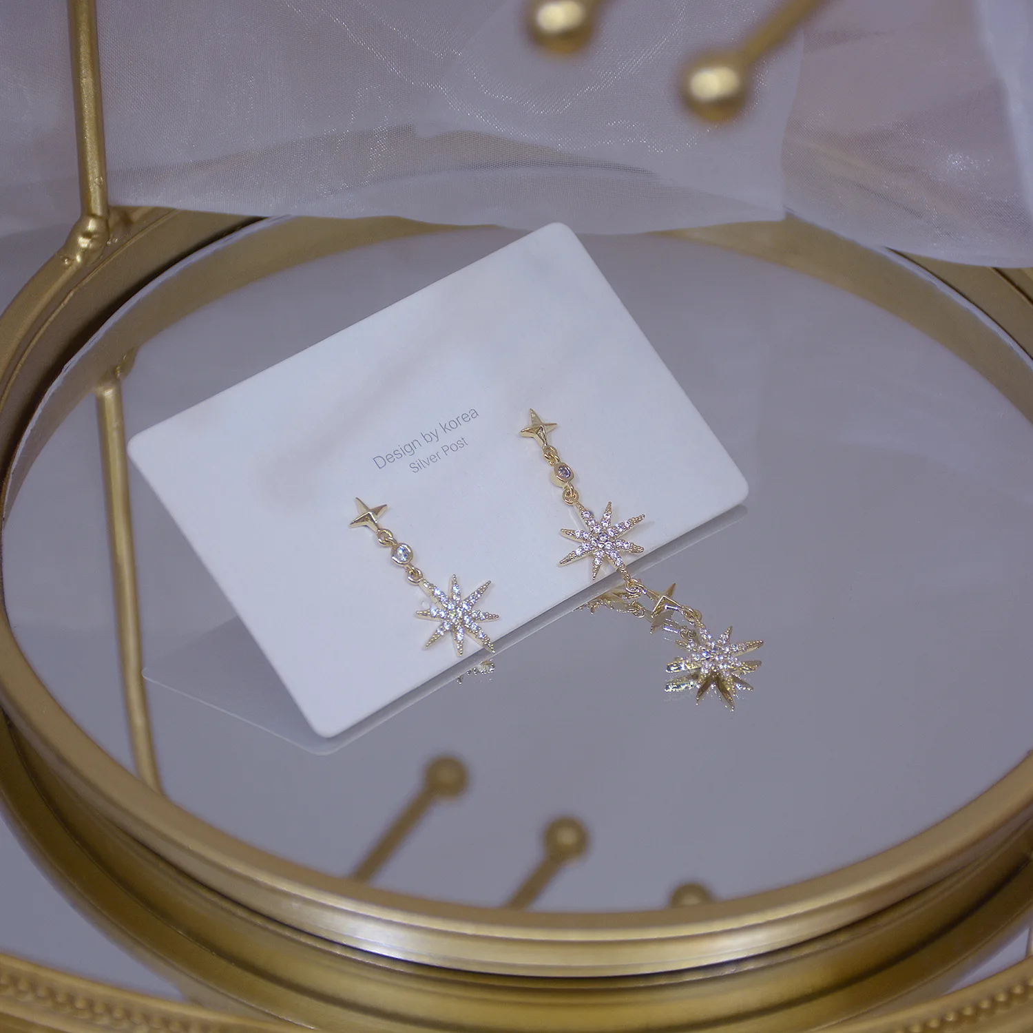 14k Nekustamā Zelta Modes Rotaslietas Crystal Star Izsmalcināti Mirdzoši Gari Auskari Sievieti Brīvdienu Puse Elegants Zircon Auskars