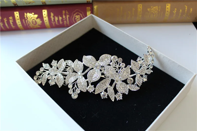 Korejas Līgavas Matu ķemme Regulējams Pilna Rhinestones Ziedu Crystal Plate kāzu līgava matu aksesuāri