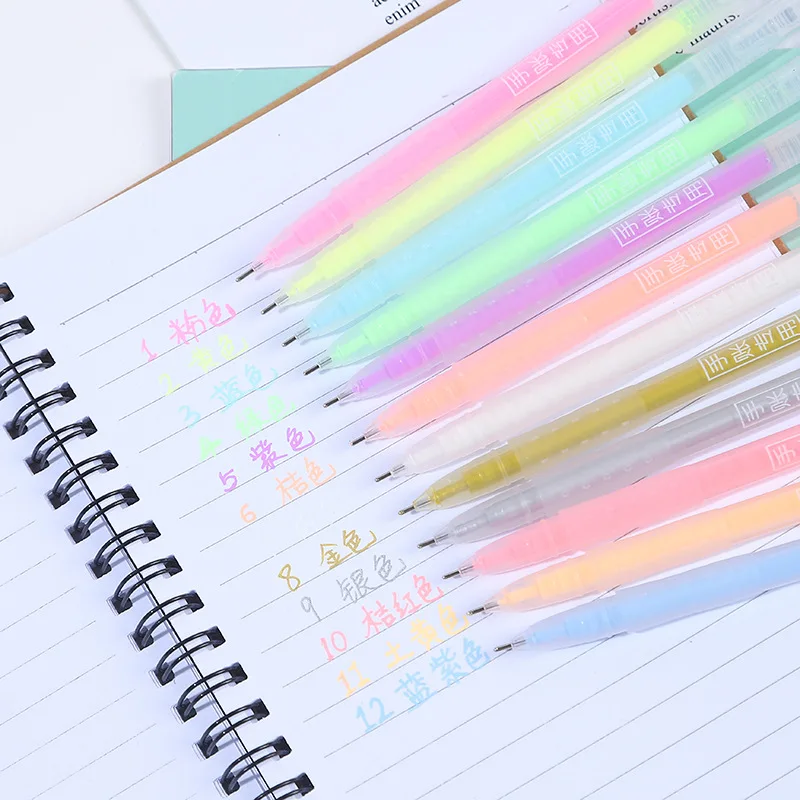 12 Krāsas marķieriem, gēla pildspalvu komplekts gudrs kancelejas preces skolai Pildspalvas DIY pastelis marķieriem, marķieri, Biroja Piederumi