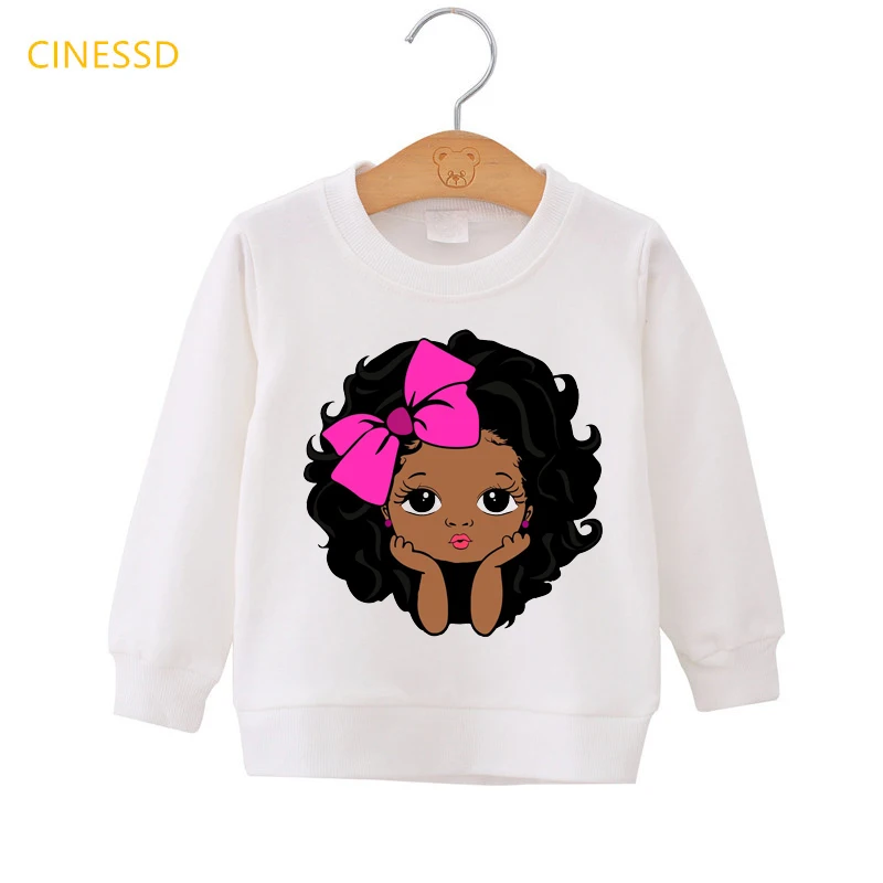 Vēstules melanīna iespiesti bērniem pelēkā vārna gudrs afro amerikāņu maz melna meitene apģērbs mazulim bērnu ziemas plus samta sporta krekls top