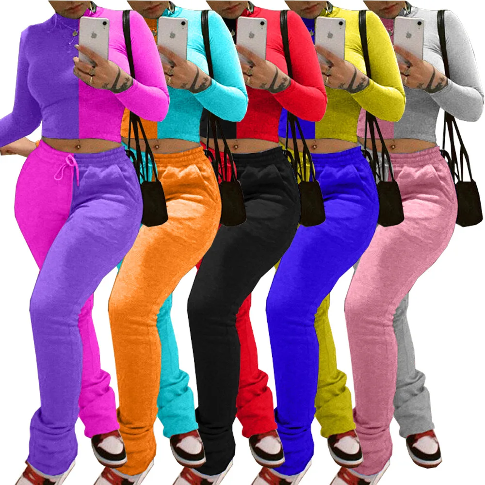 Gadījuma Sievietes Grupveida Joggers Elsas Kultūraugu Top Krekls + Bikses Aukliņu Sportsuit Krāsu Salikuma Tracksuit Apģērbs Sieviešu Apģērbs