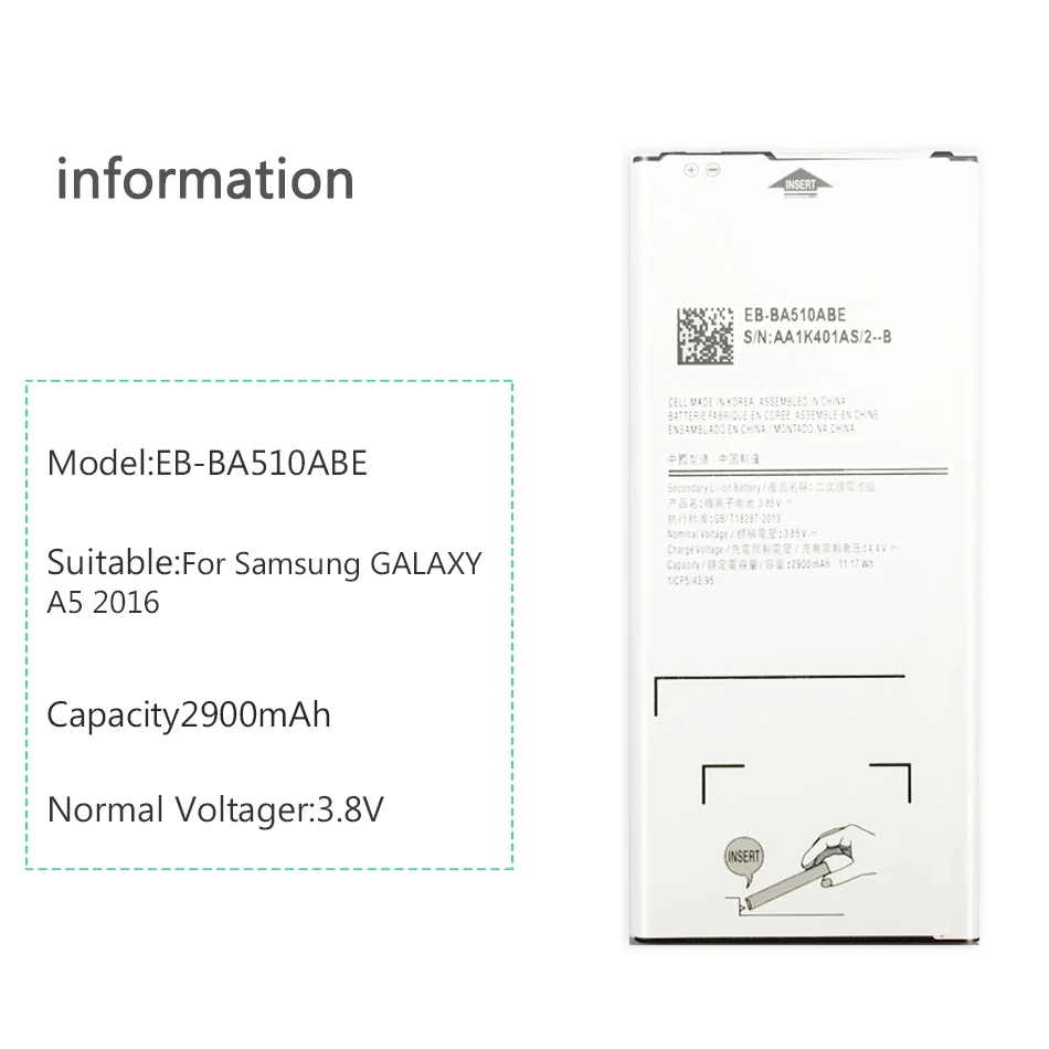 Iekšējā baterija Samsung Galaxy A5 līdz 2016. A510F - MPN Sākotnējā EB-BA510ABE