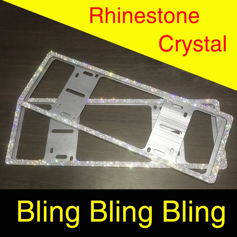 Modes Crystal Diamond Automašīnas Numura Zīme Rāmji Roku Darbs Mirdzoša Bling Rhinestone Nerūsējošā Tērauda Metāla Karkasu