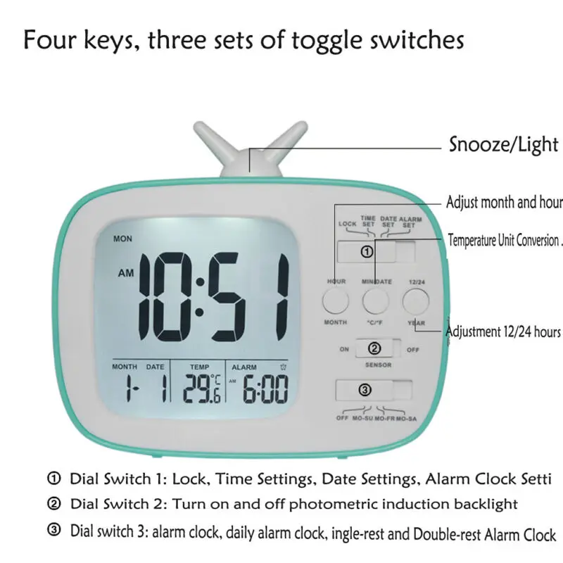 MUMS Galda Digitālais Modinātājs Sensors Automātiski Soft Light Atlikt Datums Temperatūra