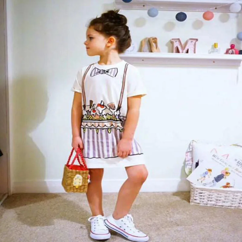 Meitenes saldējums gadījuma karikatūra kleitu bērnu apģērbs pavasara un vasaras gudrs toddler 2018 modes apģērbu puse