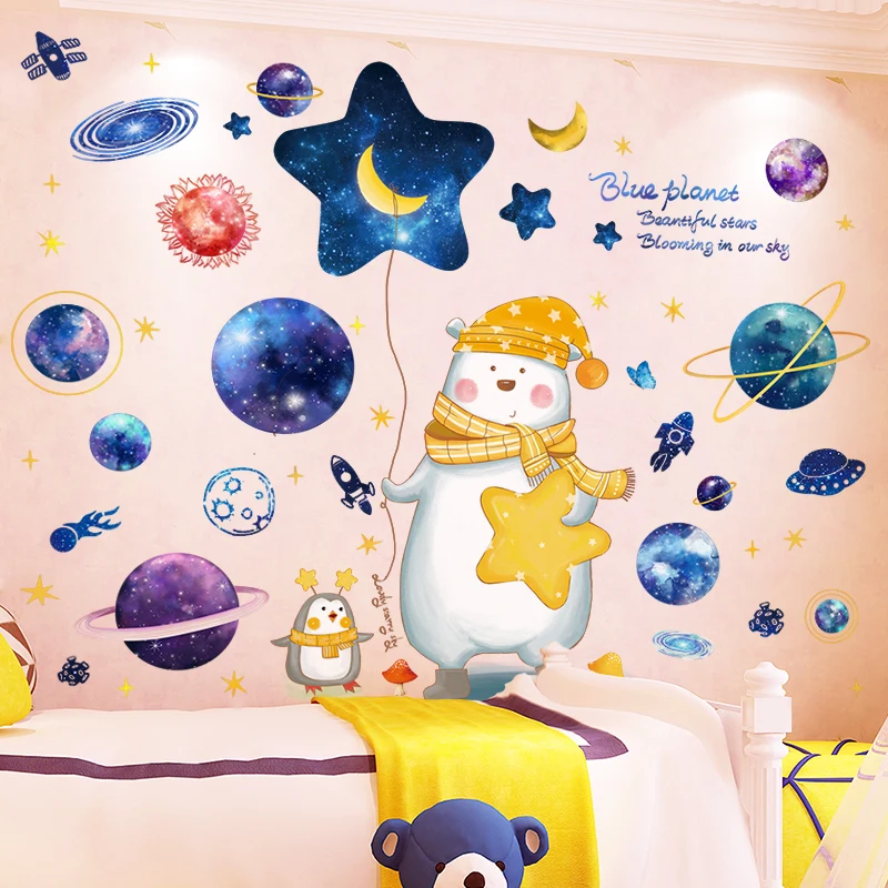 [shijuekongjian] Karikatūra Lācis Dzīvniekiem, Sienas Uzlīmes DIY Kosmosā Planētas, Bērnu Istabas Bērnu Guļamistaba Bērnistaba Māja Apdare