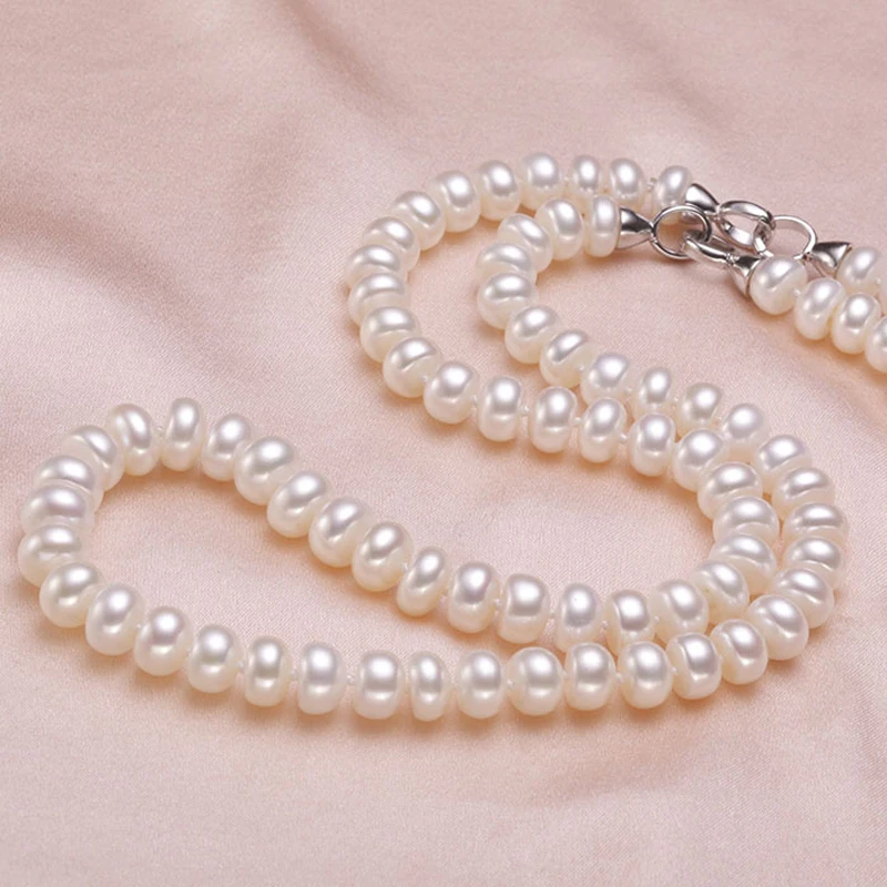 Kāzu saldūdens pērļu rotu komplekts sievietēm,īstu dabīgo pērļu kaklarotu rotaslietas komplekti māte jubilejas dāvanas, balts