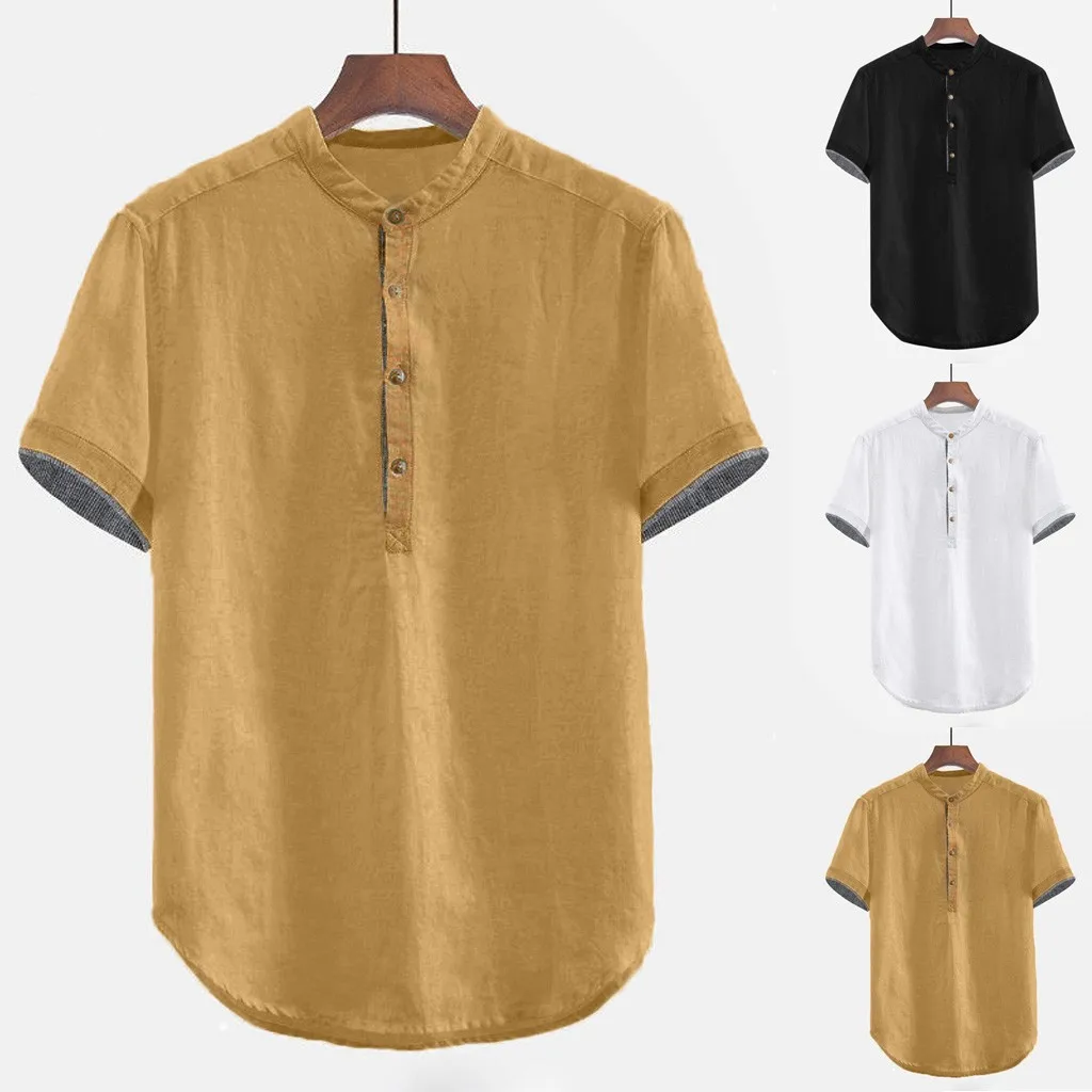 2020. gada Vasaras Vīriešiem Baggy Cietā Kokvilnas Veļu, Īsām Piedurknēm, Pogu Plus Lieluma Krekls Topi Blūze M-3XL havaju camisa masculina