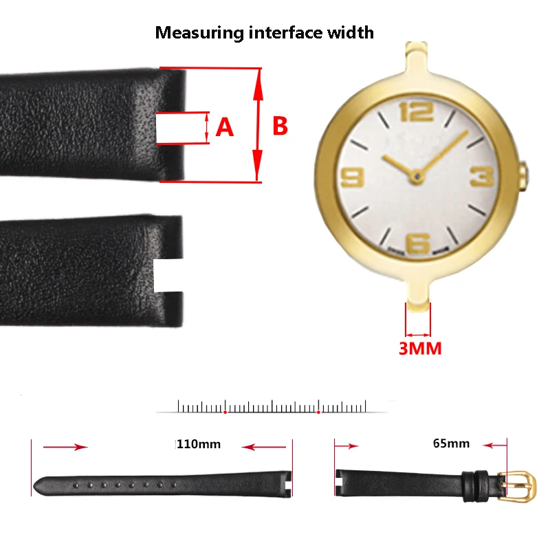 Maza izmēra ultra plānas siksniņas 10*3mm īstas ādas watchband nomaiņa Tissot T003 sieviešu aproce aproce