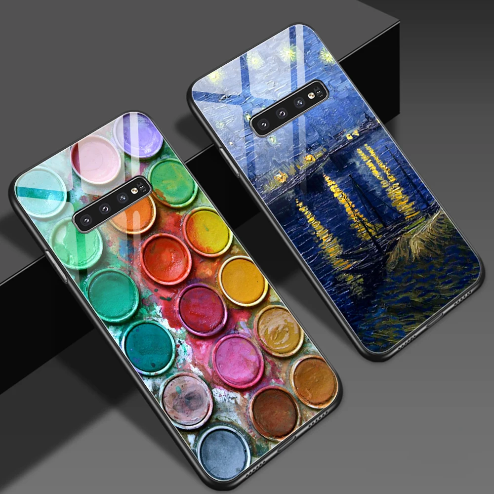 Stikla Case for Samsung Galaxy A50 A51 A71 A70 S20 S9 S10 S8 S10e A40 A21S A30S A20 A20S Piezīme 10 9 8 Plus Ultra Lite eļļas glezna
