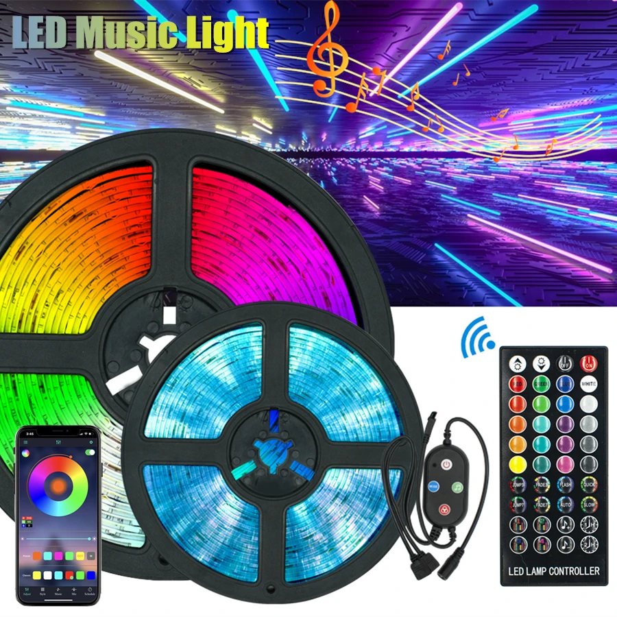 Mūzika LED Gaismas Sloksne KTV Apdares Lentes RGB apgaismojums RGB Ūdensizturīgs Fona Lampas 5m 10m Sloksnes Bluetooth Tālvadības pults