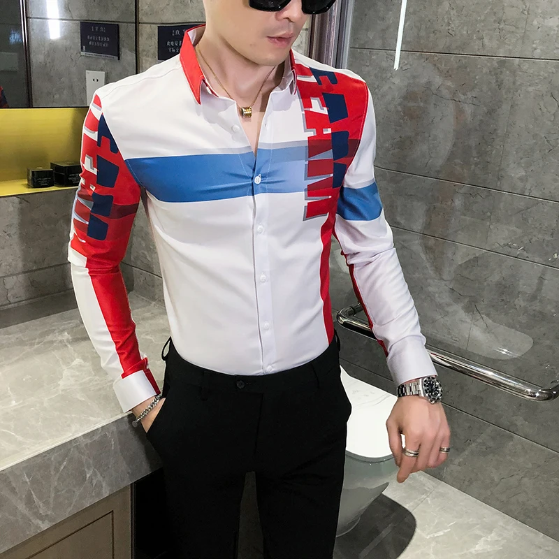Korejas Rudens Jauns Vīriešu Krekls Modes 2020. Gadam Raibs Krāsu garām Piedurknēm Vīriešu Ikdienas Krekli Visu Maču Slim Fit Club Uzvalku, Kleitu 3XL