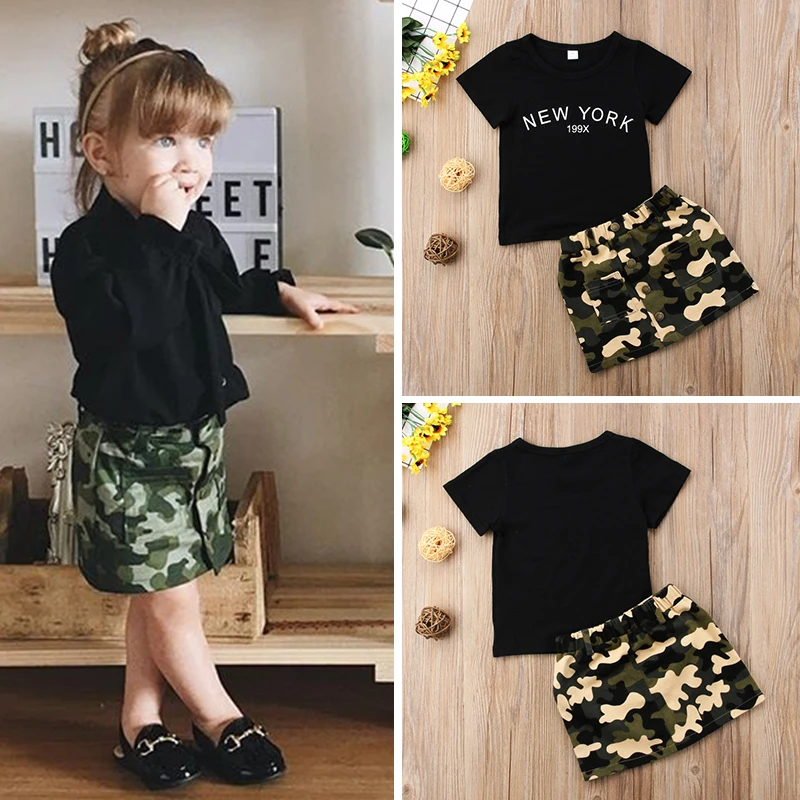 Modes Toddler Bērniem, Baby Girl Apģērbu Komplekts T-krekls Topi Camo Svārki Gadījuma 2gab Vasaras Kokvilnas Apģērbs, Bērnu Apģērbu Meitenēm, 6M-4T