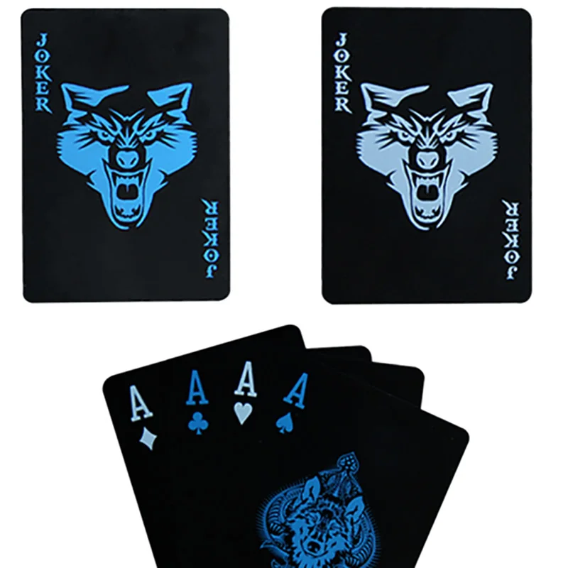 Vilks/Rozes Stilu Poker Kartes, Matēts Ūdensizturīgs PVC Pokera Spēļu Kārtis Black Izturīgs Burvju Pokera Kolekciju Spēle