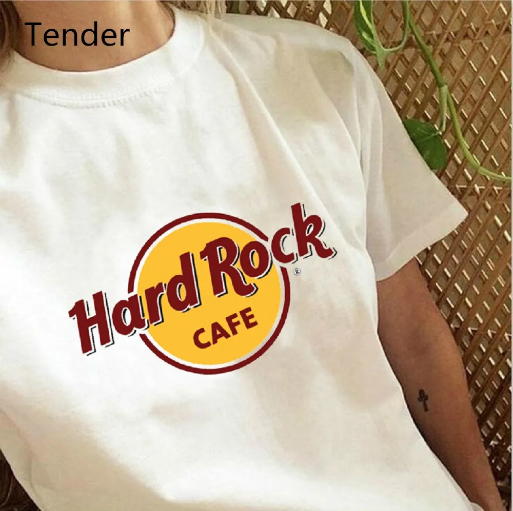 2020. gada Vasaras Hard Rock Cafe Vēstuli Druka T Kreklu Sieviešu Grunge Estētisko Īsām Piedurknēm Gadījuma Kawaii Harajuku plus lieluma Galotnēm Tees