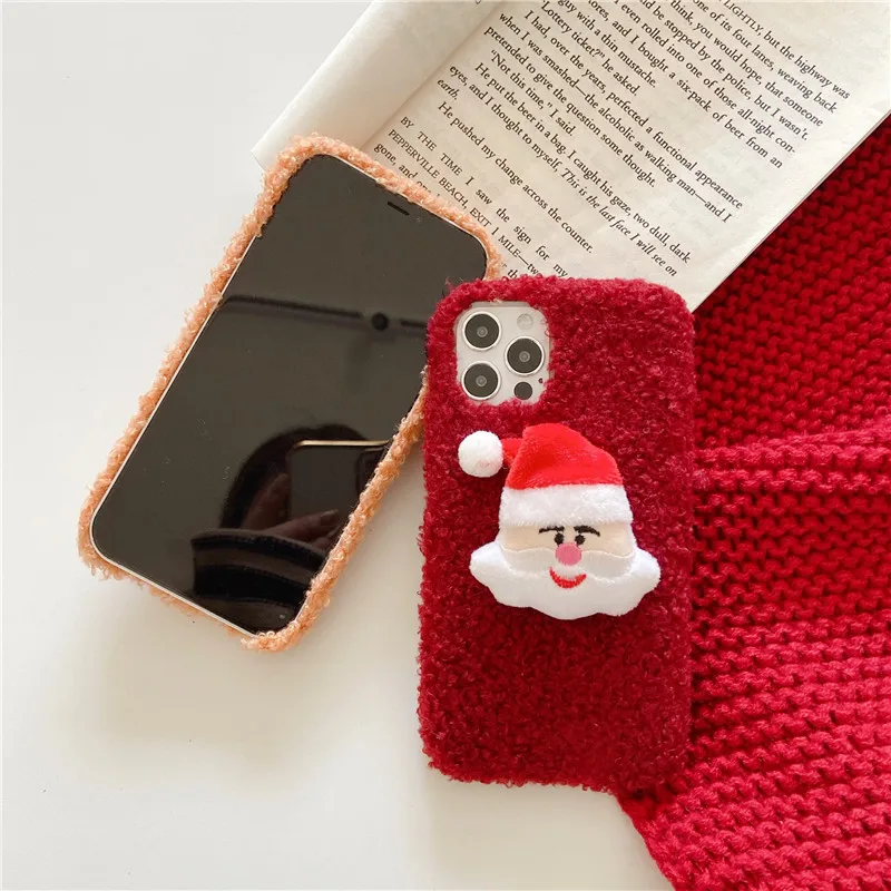 Priecīgus Ziemassvētkus Lietā Par iPhone 12 XR 11 Pro XS Max X Plīša Santa Claus Vāciņš iphone 7 8 Plus 7Plus Gadījumā, ja Jaunā Gada Xmas Dāvanas