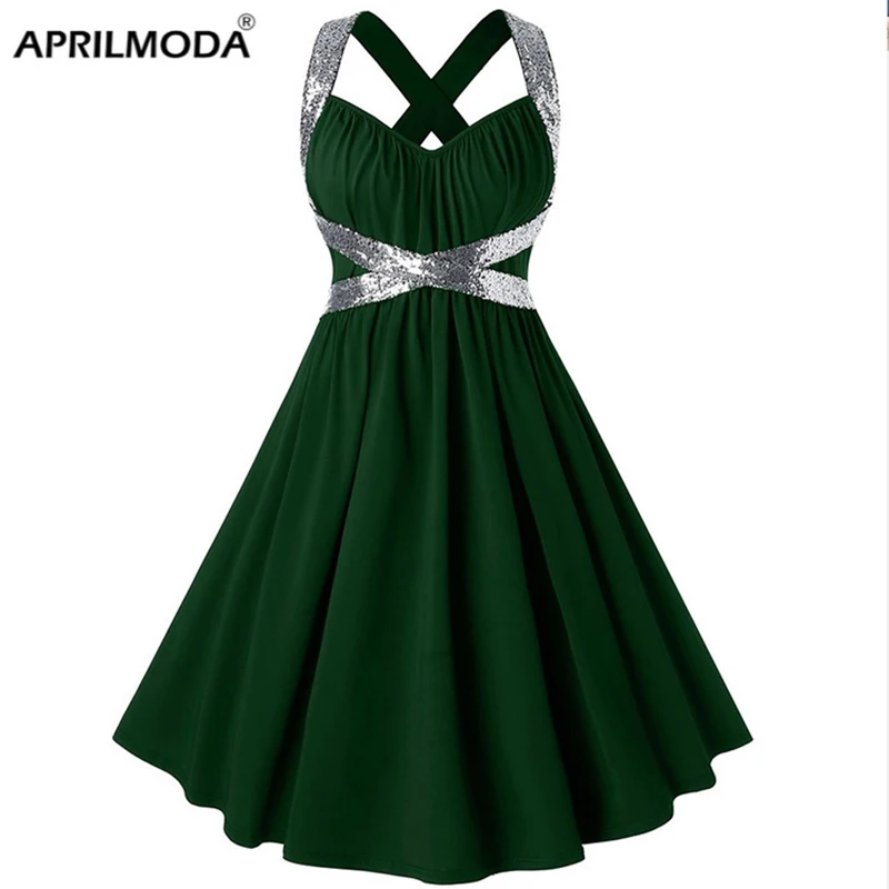Vasarā Sievietēm Retro Vintage Kleita 50s 60s 1950 Plus Lieluma Lielās Šūpoles Rockabilly Apģērbu Spageti Siksnas Augsta Vidukļa Vestidos 2020