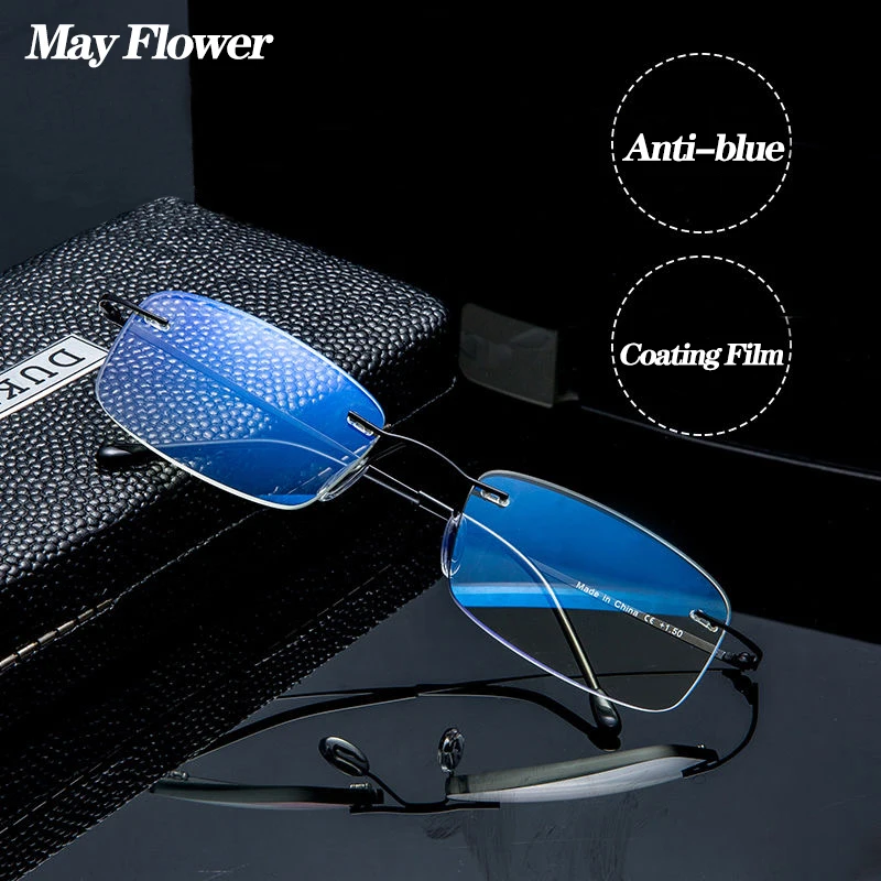 Var Ziedu Titāna Sakausējuma bez apmales Anti-Blue Lasot Brilles, Ultra-light Laukumā Elastīgu Presbyopic Briļļu Vīriešiem un Sievietēm+1.5+2.5