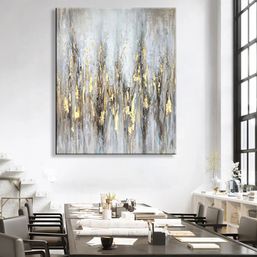 Mūsdienīga sienas māksla gleznu abstraktu, Darinātas eļļas glezniecības zelta un pelēks karājas attēlu dzīvojamā istaba guļamistaba hotel bez rāmjiem
