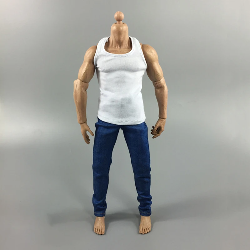 Rotaļlietas un preces vaļaspriekam 1/6. Piederumi Vīrietis/Cilvēks Apģērbu Komplekts Baltā krāsā 1/6 Body Slim Veste & Blue Jeans Tērps 12inch Muskuļu Darbība Attēls