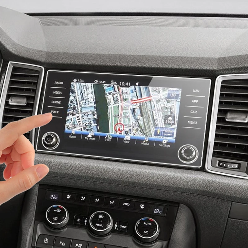 256x136mm Auto Ekrāna Uzlīmes GPS Navigācijas Ekrāns, Rūdīta Tērauda ar Aizsargājošu Plēvi, Lai Skoda Kodiaq Karoq