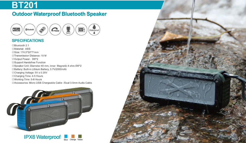 W-Karalis S20 Portatīvā Ūdensizturīgs Bluetooth Skaļruņa NFC Bezvadu Super Bass Skaļrunis TF Karte, AUX Mp3 Atskaņotāju Velosipēds