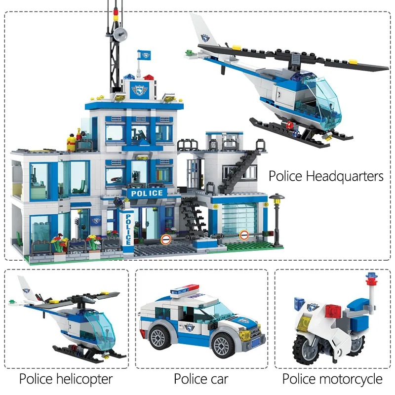 1215pcs Policijas Nosaka Automašīnu, Motociklu Helikopters Celtniecības Bloki Pilsētas Policijas Iecirknis Skaitļi Ķieģeļi Rotaļlietas Bērniem Dāvanu