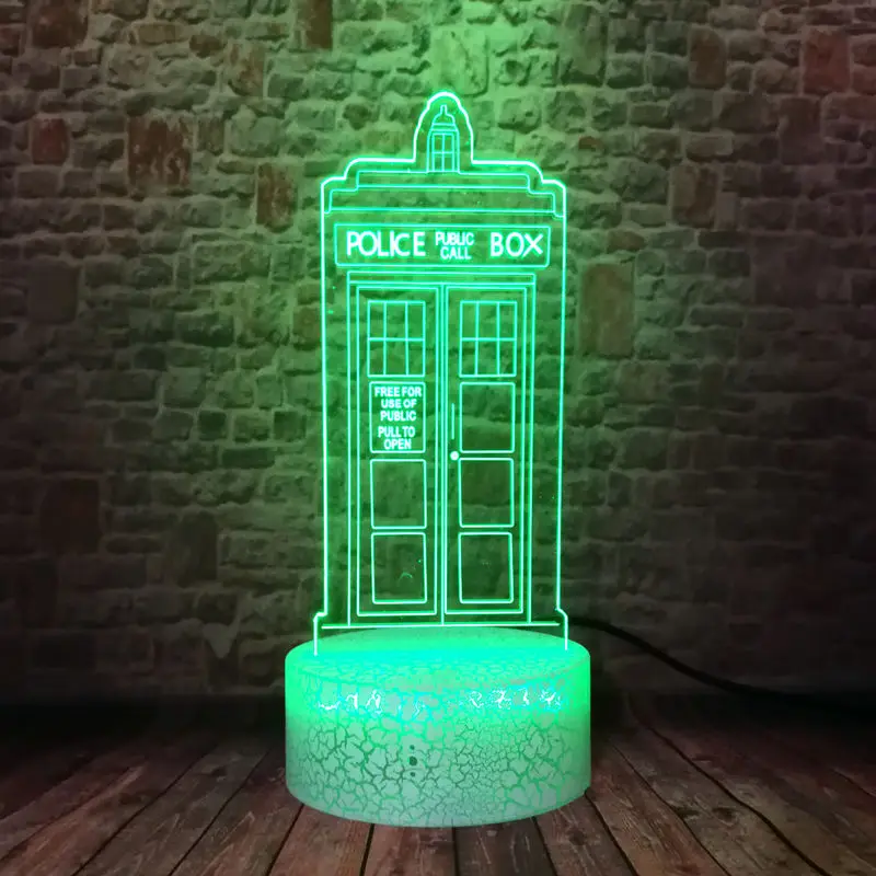 Flashging 3D Ilūziju, LED Galda Nightlight Krāsains Mainās Gaisma TV Dector, Kas Tardis Modelis Rotaļlietas