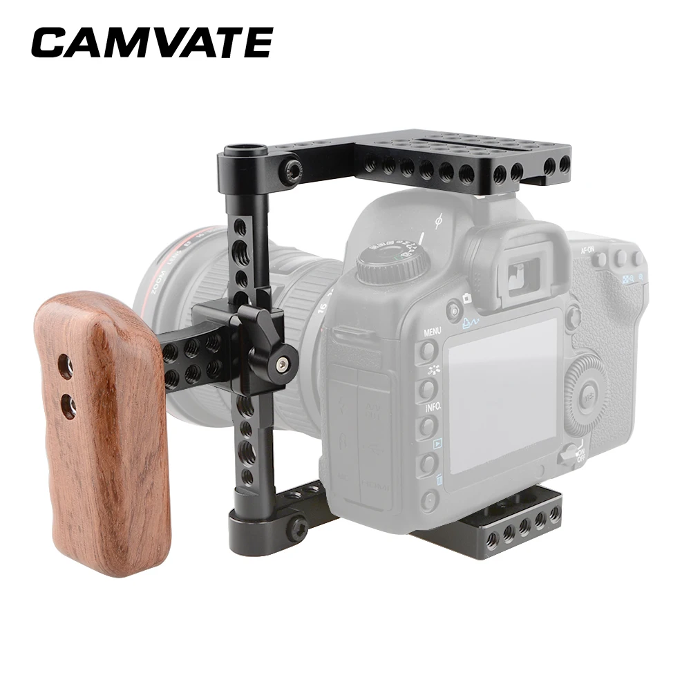 CAMVATE Kameras Pusi Būris Platformas Ar Koka Kreiso Handgrip Canon M50/60D/70D/80D/90D/50D/Nikon D7000/D7100/D7200/SonyA58/A7/A7II