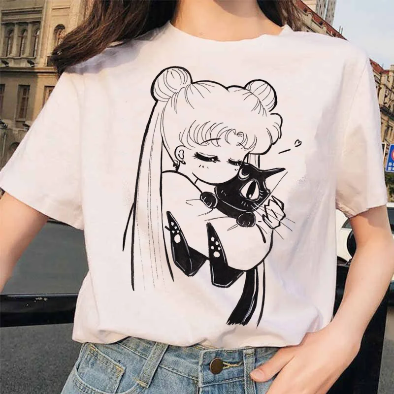 Sailor Moon 90s Smieklīgu T Kreklu Harajuku Drēbes, T Estētisko Kaķis Anime Ullzang Sieviešu Gudrs Sieviešu T-krekls Kawaii Tees Modes