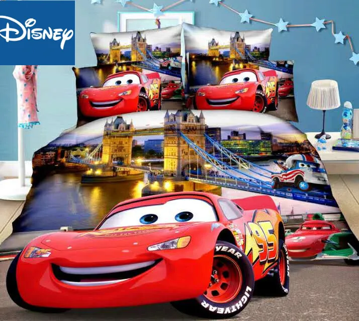 Disney Lightning McQueen Automašīnas Guļvieta Kopa Viena Izmēra Bērnu Guļamistaba Dekorēšana Dvīņu gludās Loksnes Mierinātājs Ietilpst 3/4gab Jaunas