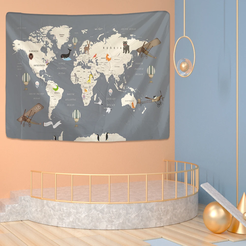 Pasaules Kartes, Gobelēns Anotācija Retro Kartes Sienas Karājas Mākslas Dzīvojamā Istaba Guļamistaba Kopmītnē Home Decoration, Pludmales Dvieli Segu