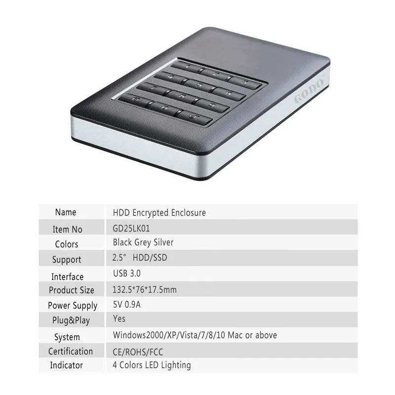 SATA II 5Gbps, lai USB3.0 Drošību AES-256 militārās pakāpes aparatūras šifrēta bezskrūvju HDD/SSD būra/case desktop/laptop
