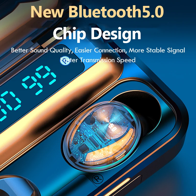 TWS Bluetooth 5.0 Bezvadu Austiņas Bluetooth austiņas ūdensizturīgs 2000mah power bank 9D Stereo LED Displejs Ar Mikrofonu