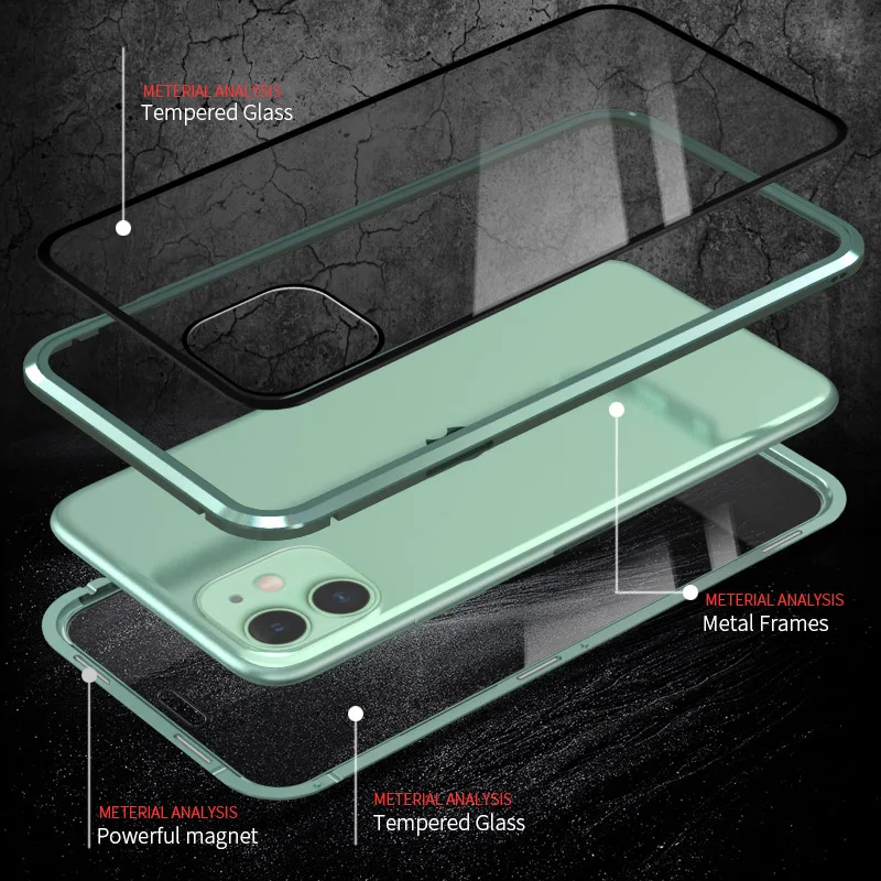Metāla Magnētiskās Rūdīts Stikls Privātuma Tālrunis Lietā 360 Pilna Aizsardzības Vāciņš IPhone XR XS X 11 12Pro MAX 8 7 SE 6 6S Plus Gadījumā