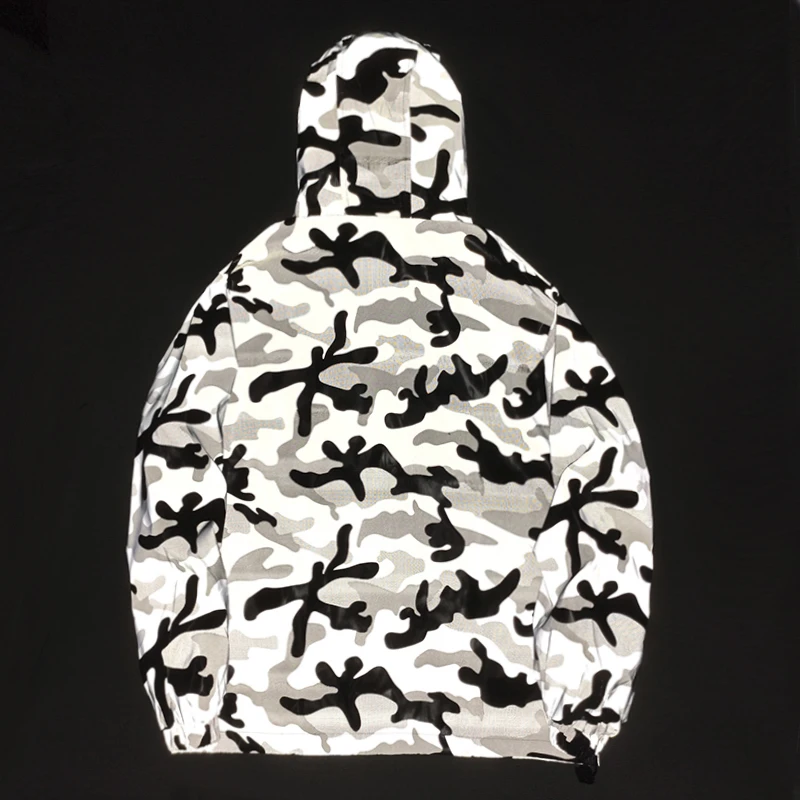 Jauni Maskēšanās gaismas atstarojošo jaku kamuflāžas atstarojošs kapuci rāvējslēdzēju vējjaka ūdensizturīgs hip-hop streetwear mēteļi