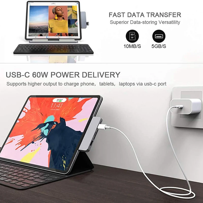 7 in 1 USB C Hub Tips-C Hdmi Adapteris Sd/Tf Karšu Lasītājs 3,5 mm Austiņu Ligzda Pd Ātrās Uzlādes iPad Pro 2018 2020