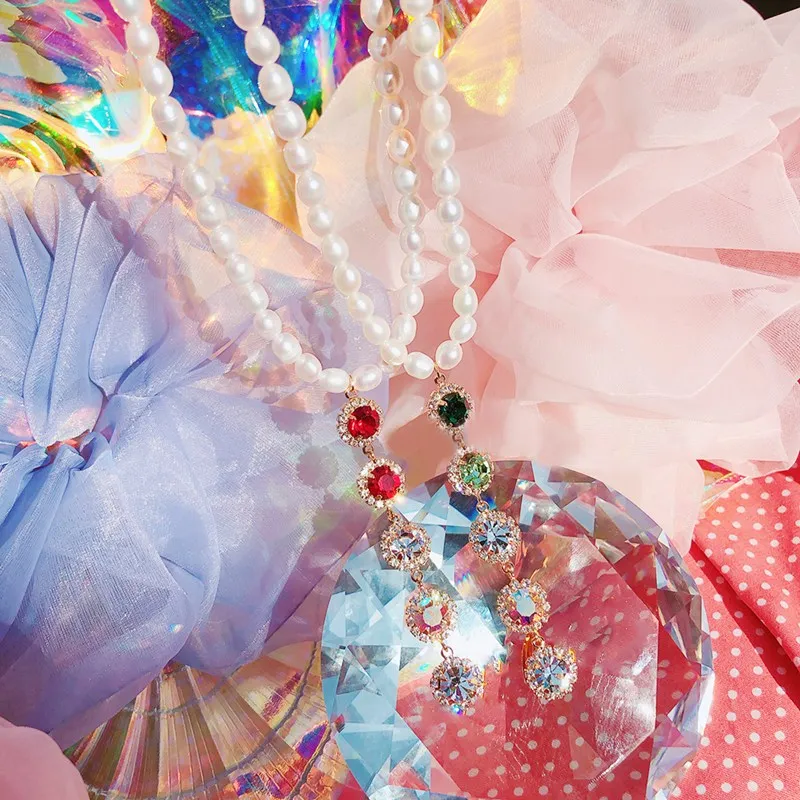 Korejas Modes Spīdīgas Kristāla Sānslīdi Kaklasaite Kaklarota Sievietēm Eleganto Pērļu Kaklarotas & Kuloni Puse, Rotaslietas, Dāvanu