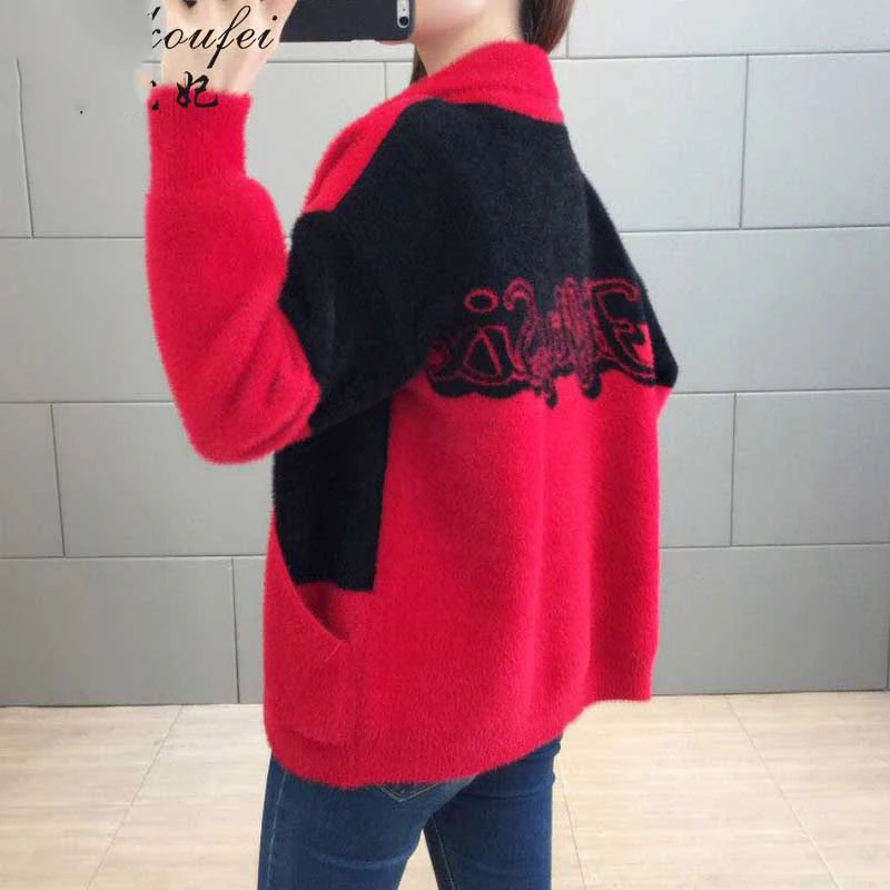 Jauna rudens ziemas apģērbu ūdeļu samta jaka sieviešu krāsu saskaņošanas īss korejas zaudēt studentu trikotāžas jaka sieviešu mēteļi