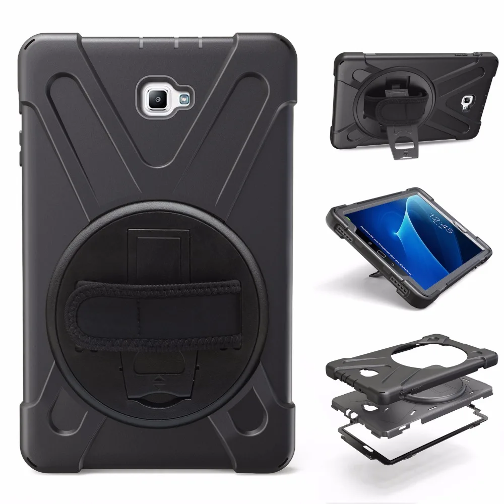 360 Rotējoša Triecienizturīgs Case for Samsung Galaxy Tab A6 10.1 2016 T580 T585 SM-T580 SM-T585 Roku, Plecu Siksniņa, Vāciņš Būtiska