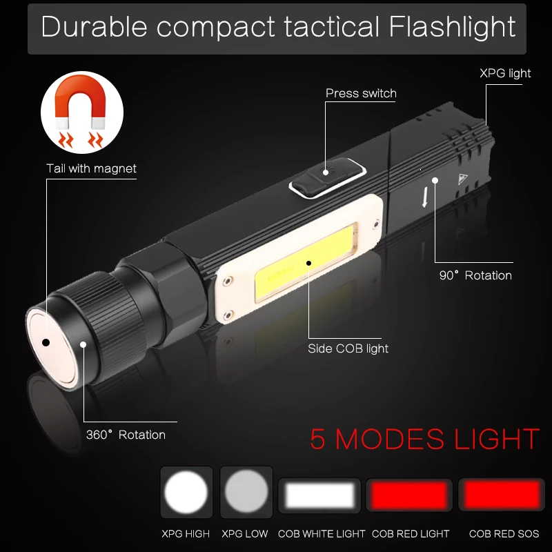 8000LM LED Lukturīti Handfree Darba Vērpjot Rotācijas Klipu Ūdensizturīgs Magnēts Mini Apgaismojuma Lukturītis